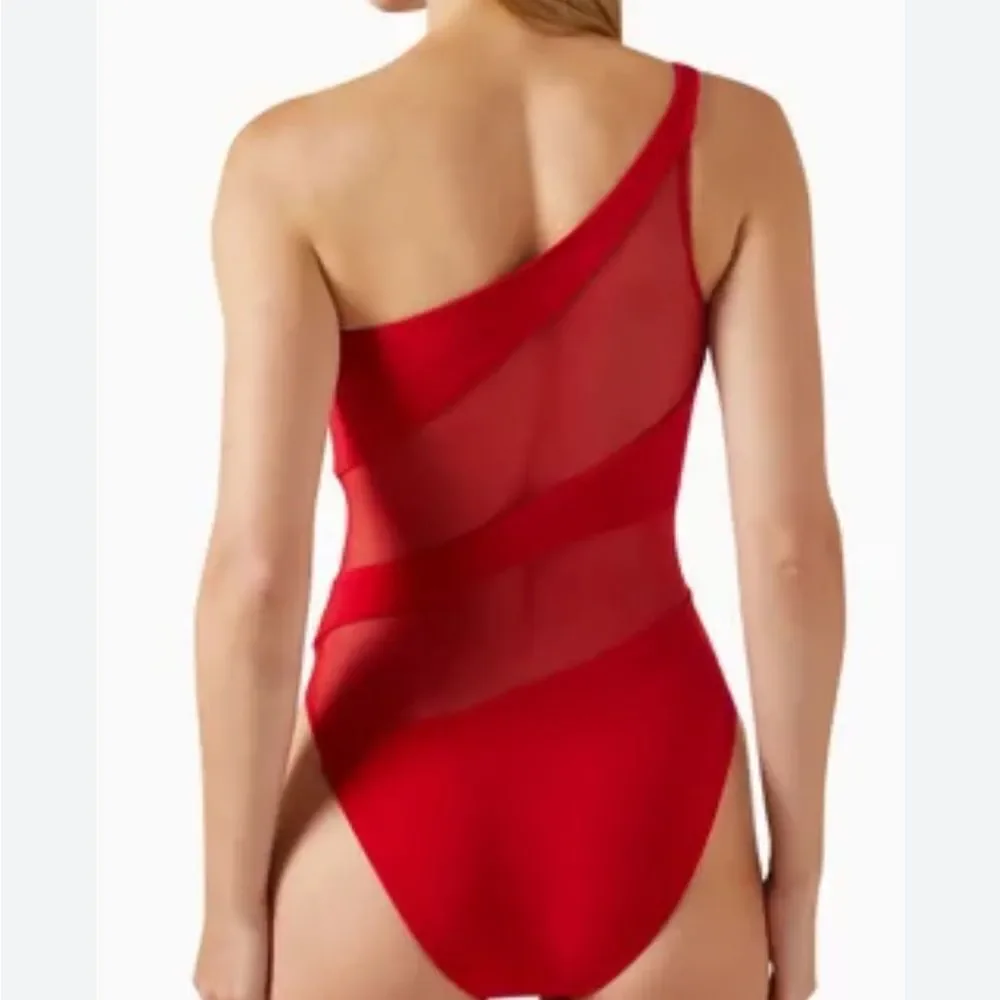 NEW Norma Kamali Snake Mesh Mio One Piece Tiger Red  RARE $245